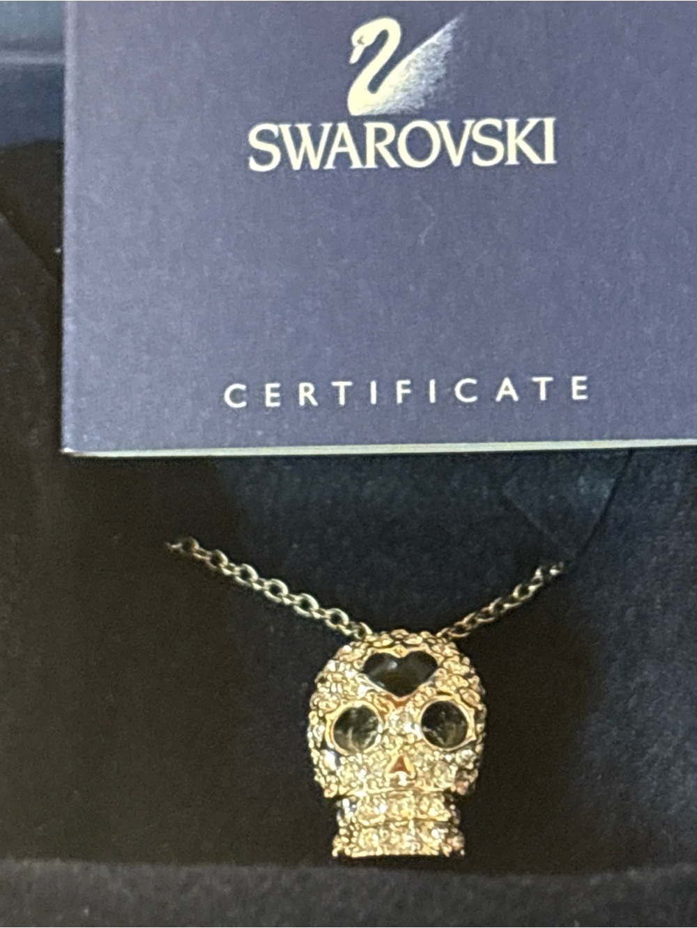 Swarovski Swan Signed Crystal Heart Skull x Necklace